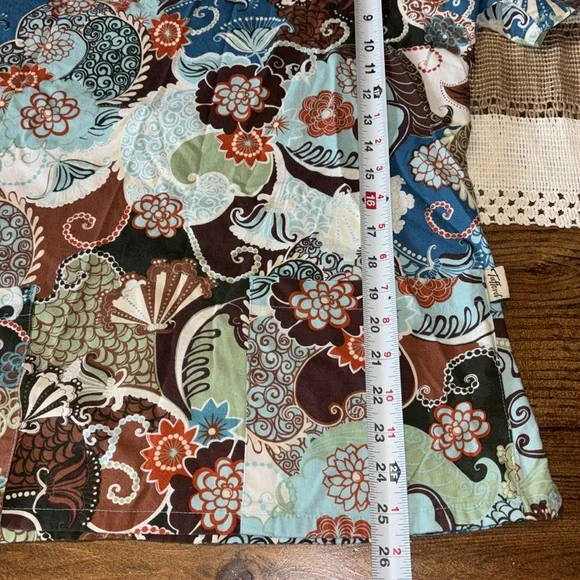 Scrub Tops Print Paisley Whimsy Floral Pattern Teal Royal Blue Brown Size Medium - Picture 8 of 14